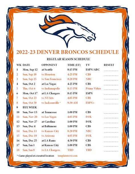 broncos 2022 schedule